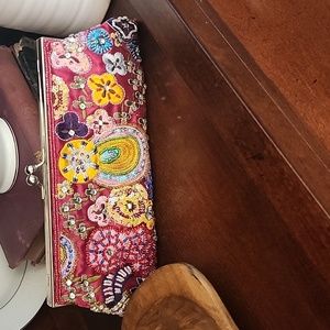 Red Silk Embroidered Clutch.